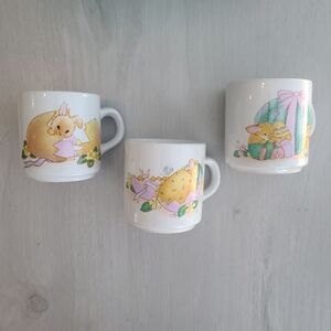 Set of 3 Ceramic Small Vintage collector Easter Bunny Mugs Children Gift Rabbit